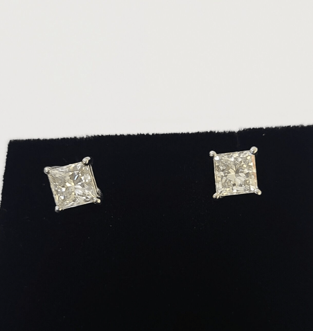 14k White gold Square Earrings Diamond screw - back Lab Created Women Men Studs - GoldenlinQ